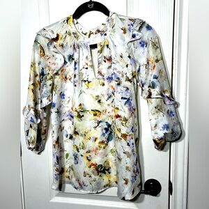ANTHROPOLOGIE DOLAN LEFT COAST IVORY FLORAL FLOWY BLOUSE XS